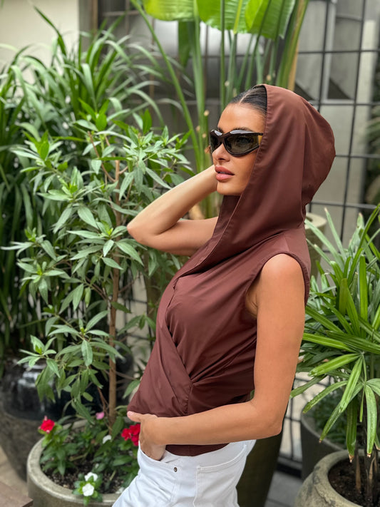 Brown Hooded Tops
